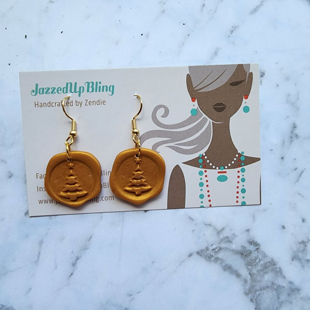 Christmas Wax Seal Earrings - Gold